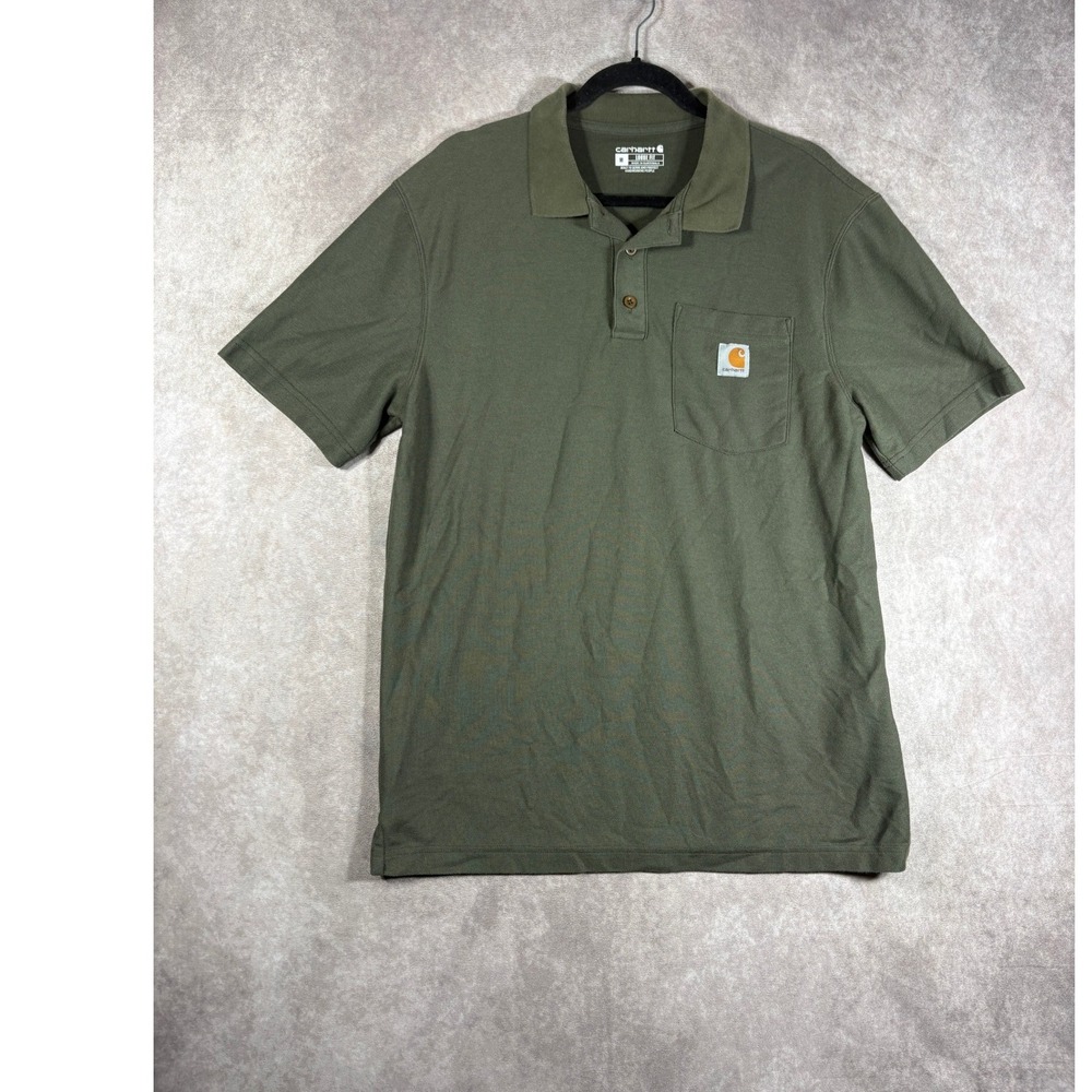 Carhartt Polo Shirt Men Medium Green K570 MOS Loose Fit Pocket Short Sleeve Moss
